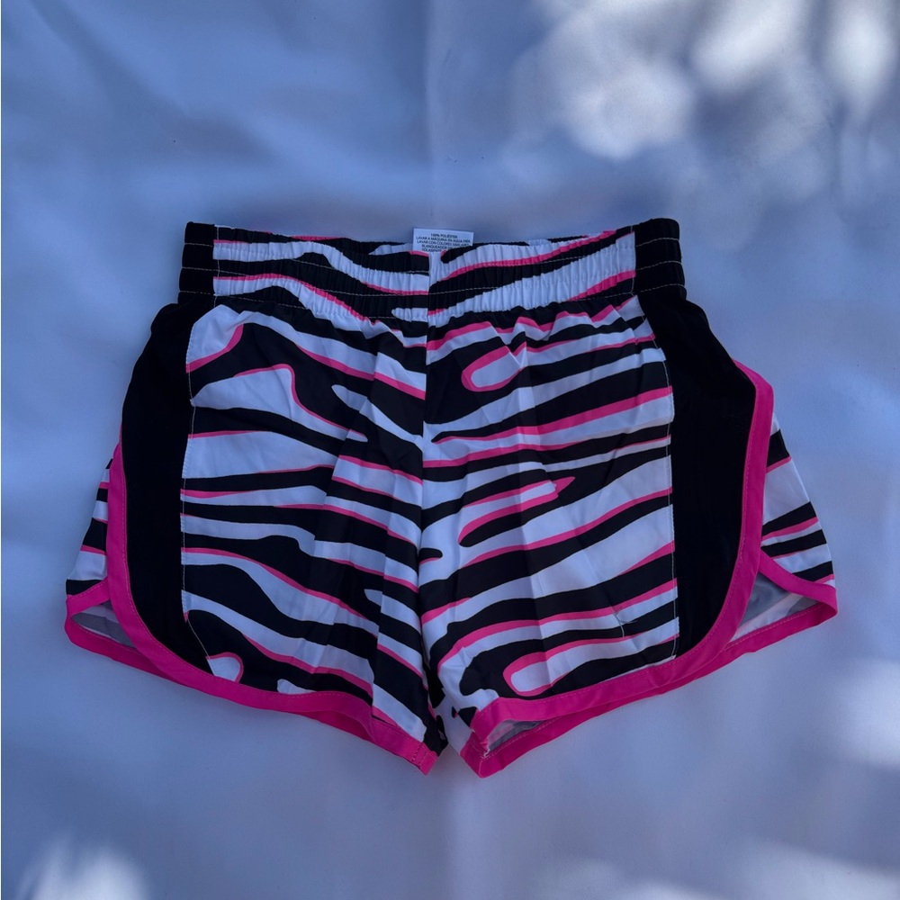 Danskin Now Zebra Print Athletic Shorts with Pink Accents